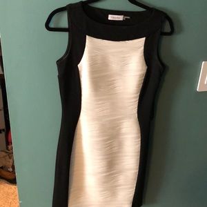 Black and white Calvin Klein sheath dress.